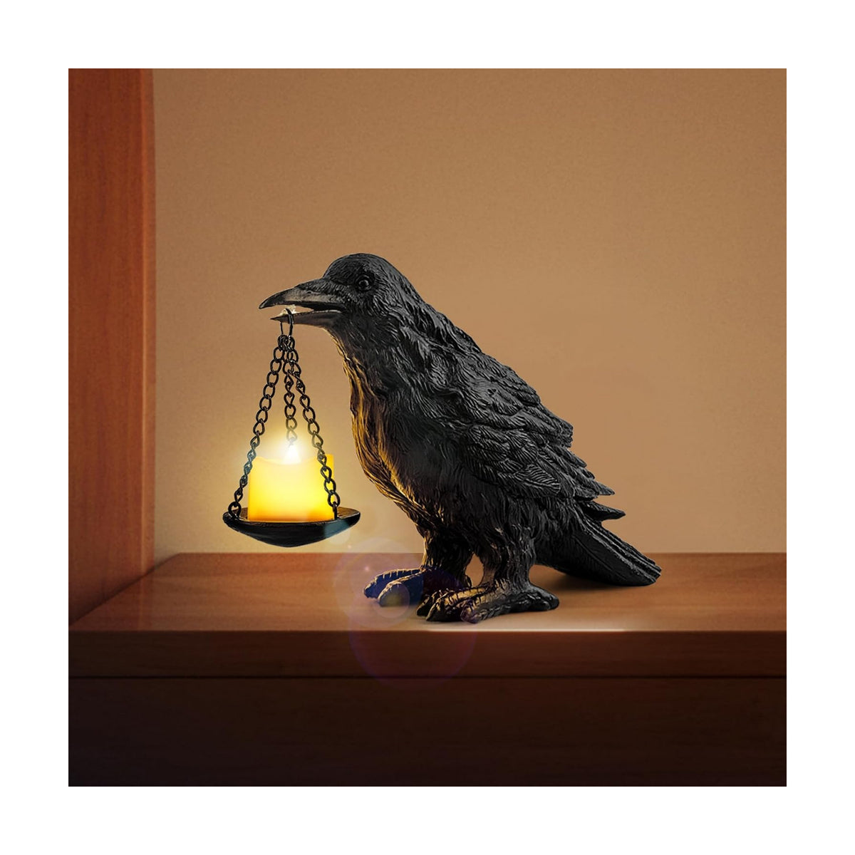 Gothic Crow Lamp with Tealight Candle Holder Resin Raven Decor Statue Gothic Home Decor for Bedroom Unique Goth Gifts Black