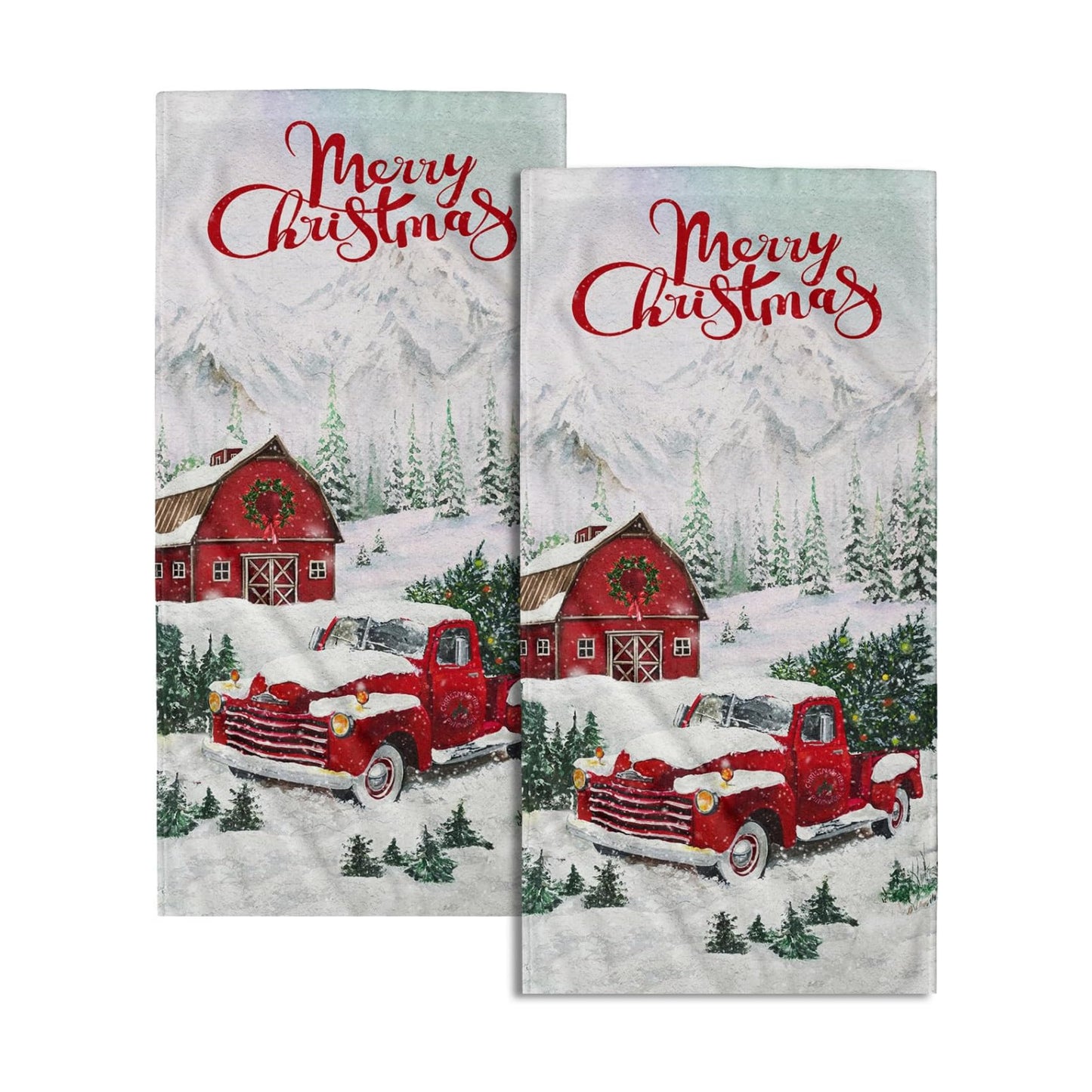 Giwawa Merry Christmas Hand Towels Set of 2 Red Truck Face Guest Towel Xmas Holiday Decorative Soft Fingertip Towel for