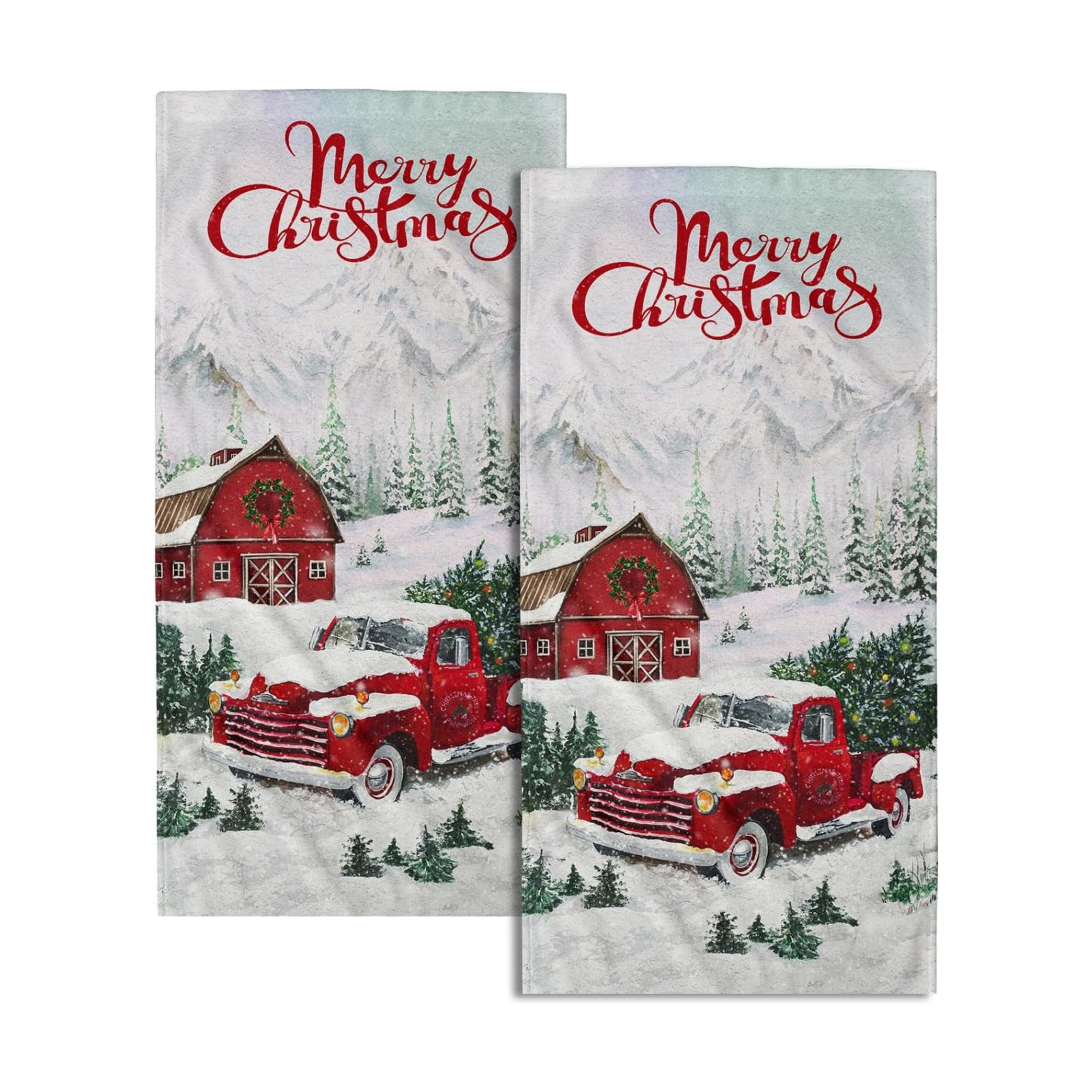 Giwawa Merry Christmas Hand Towels Set of 2 Red Truck Face Guest Towel Xmas Holiday Decorative Soft Fingertip Towel for