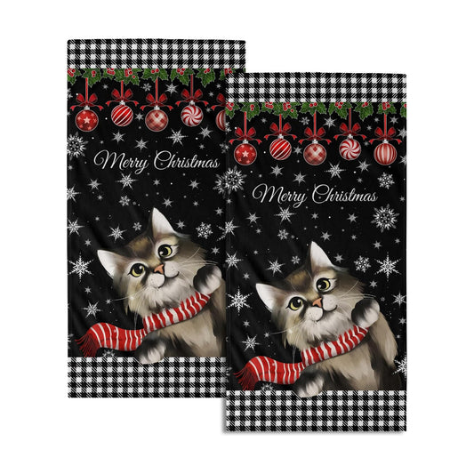 Giwawa Christmas Black Cat Hand Towels Winter Snowflake Dish Fingertip Towels Set of 2 Absorbent Face Towels for