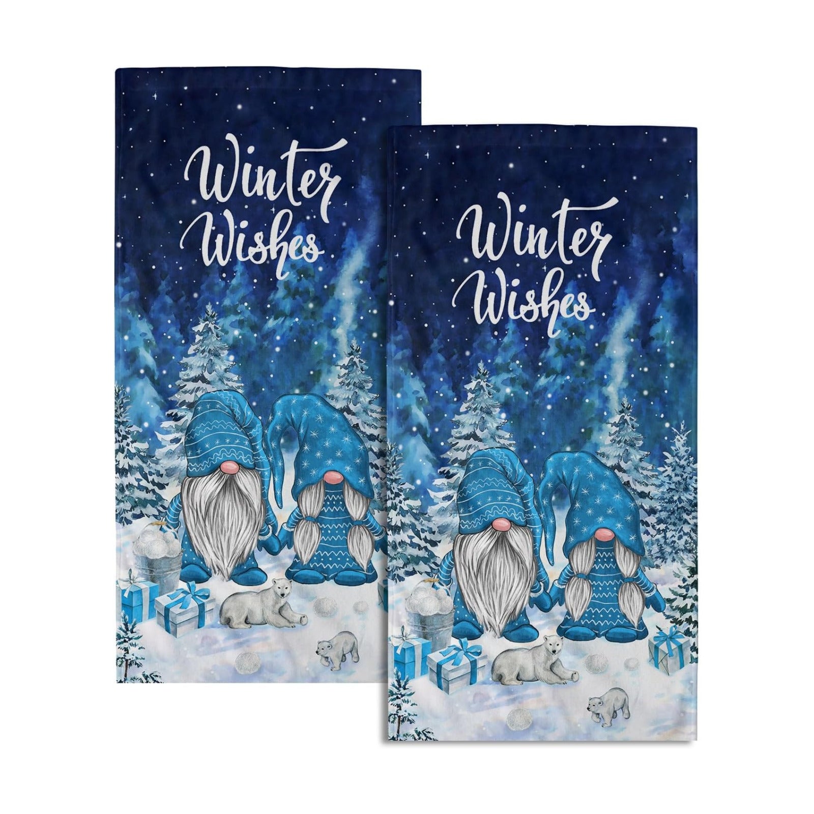 Giwawa Winter Gnomes Hand Towels Blue Pine Tree Kitchen Dish Towels Set of 2 Soft Face Bathroom Towel Seasonal