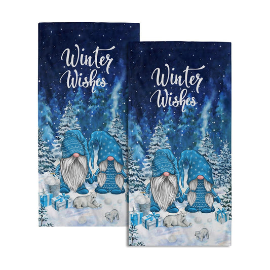 Giwawa Winter Gnomes Hand Towels Blue Pine Tree Kitchen Dish Towels Set of 2 Soft Face Bathroom Towel Seasonal