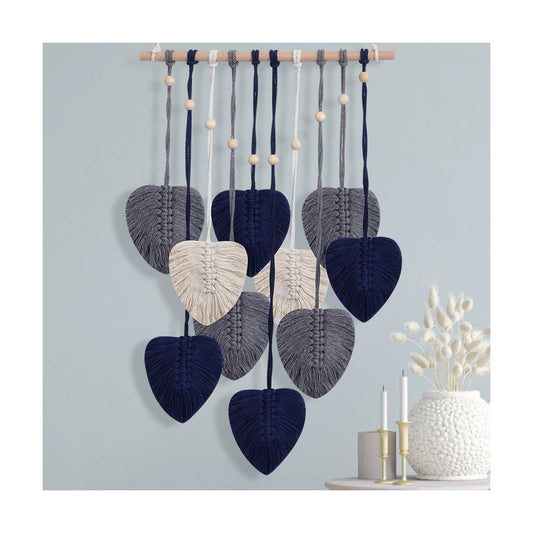 Macrame Wall Hanging Decor Leaves Tapestry / Blue