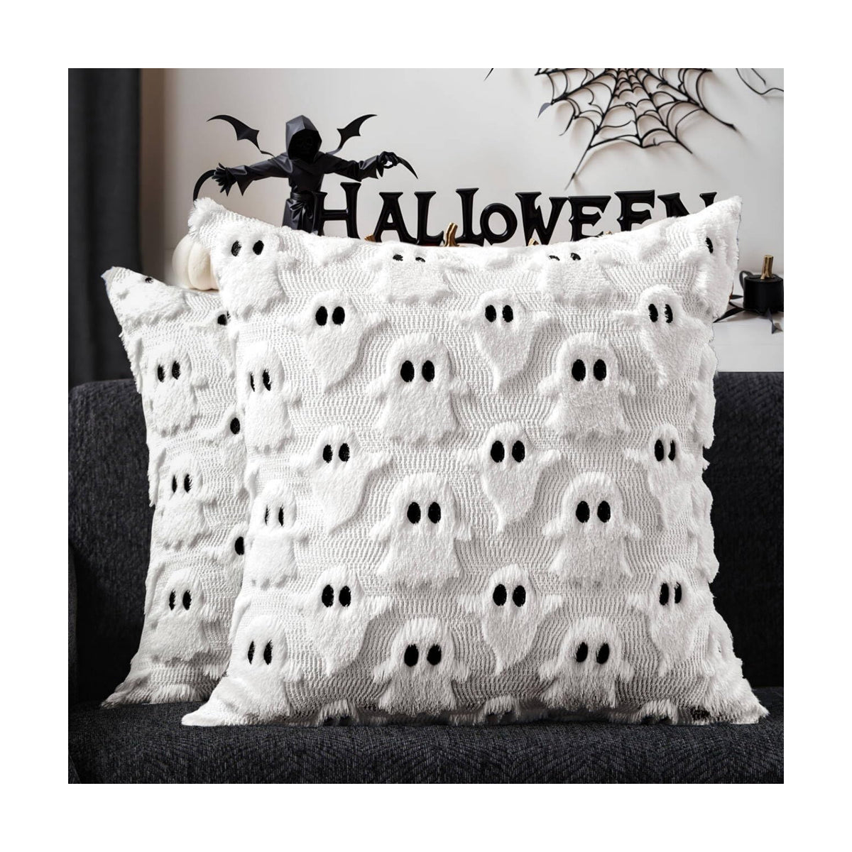 DFXSZ Halloween Pillow Covers 18x18 inch 2Pcs White Ghost Halloween Decor