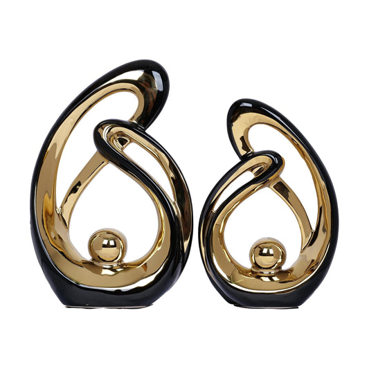 Decor Accent Ceramic Statue and Gold Mid Century Modern Home Decor Accents / Black / Set of 2