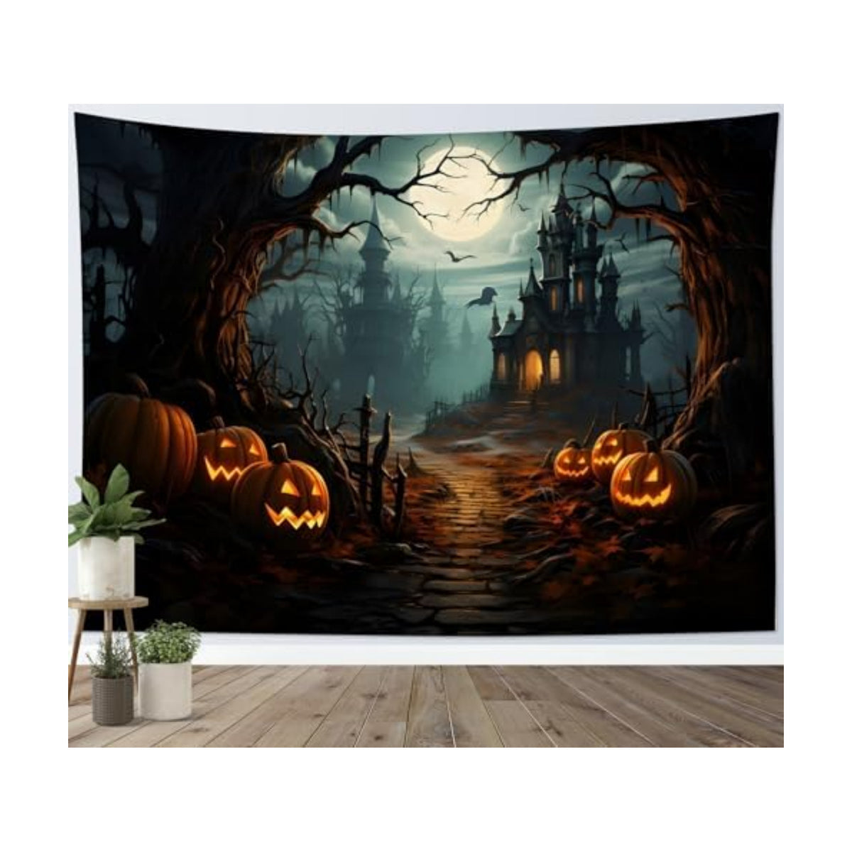 LB Horror Halloween Tapestry Wall Hanging Pumpkin by Dead Tree in Forest Tapestry Haunted Castle Tapestries for Bedroom Living Room College Dorm Wall Decor,59Wx51H inches