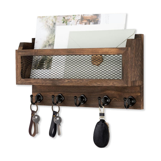 Wooden Wall Key Organizer / Brown / 11 Inch