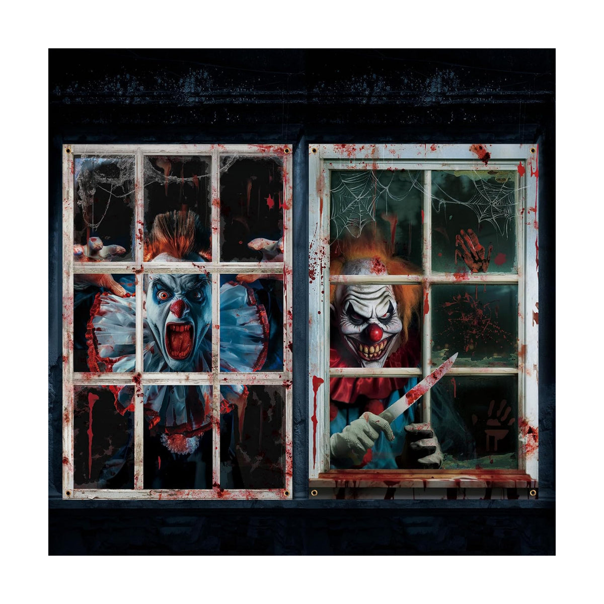 Newwiee 2 Pcs Scary Halloween Curtain Window Silhouette Cover, Clown