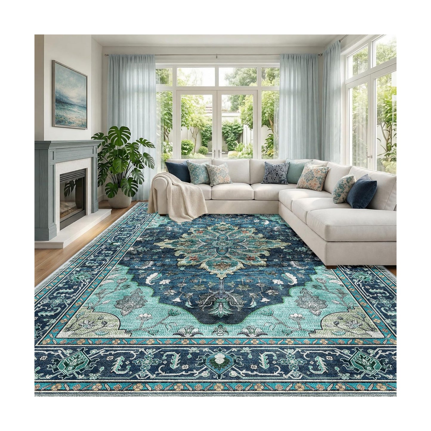 RELEANY Washable Area Rug, Large 10'x14', Teal