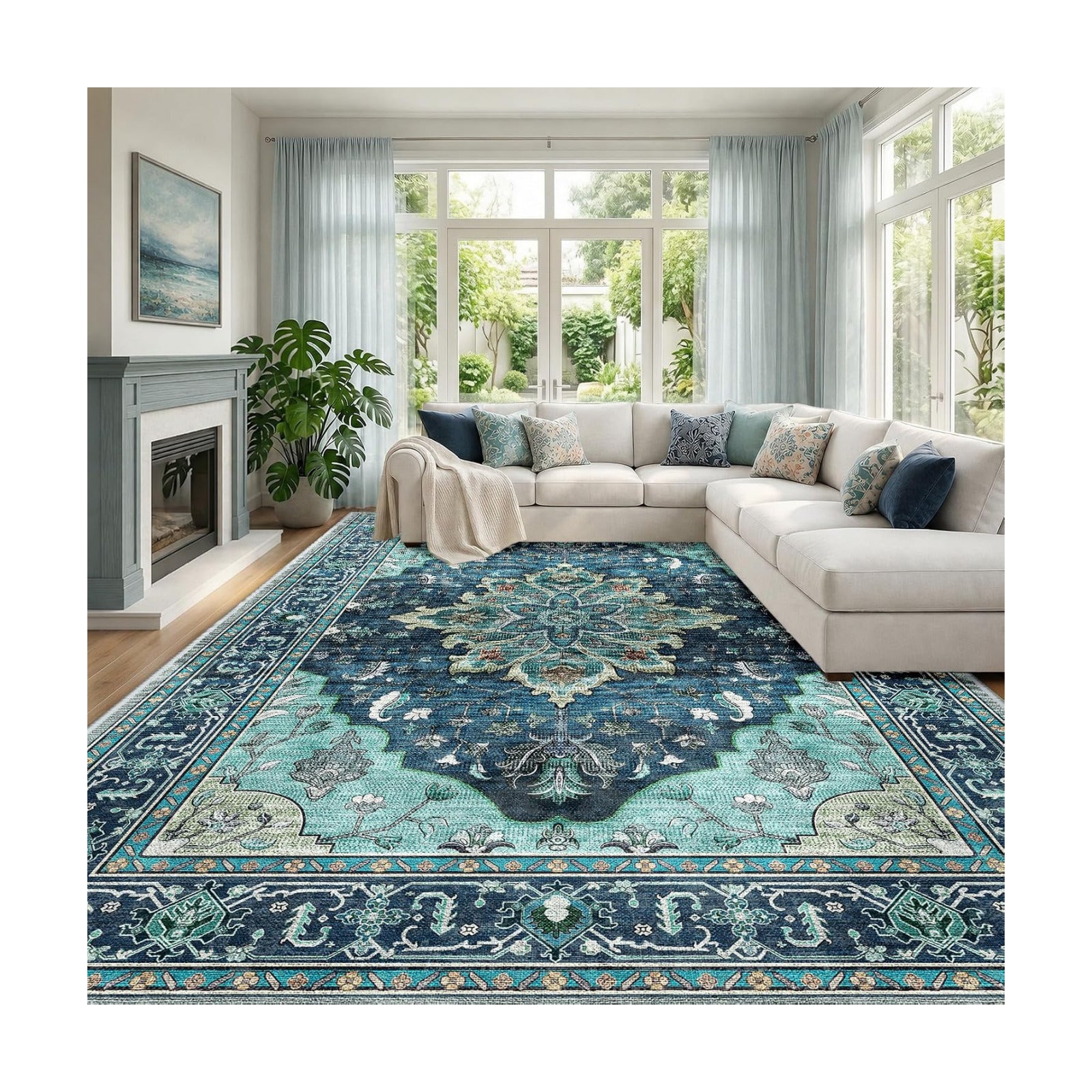 RELEANY Washable Area Rug, Large 10'x14', Teal