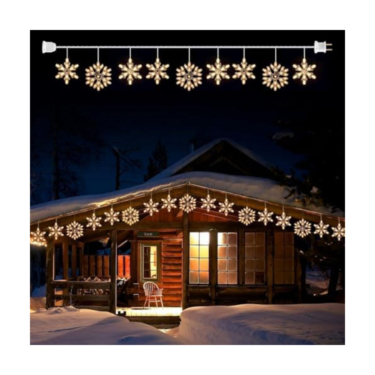 Minetom Snowflake Christmas String Lights with 9 Drops - 13ft 150 Mini Bulb Icicle Lights with Clips, Plug-in Connectable Hanging Lights for Front Porch House Tree Decor Holiday Décor