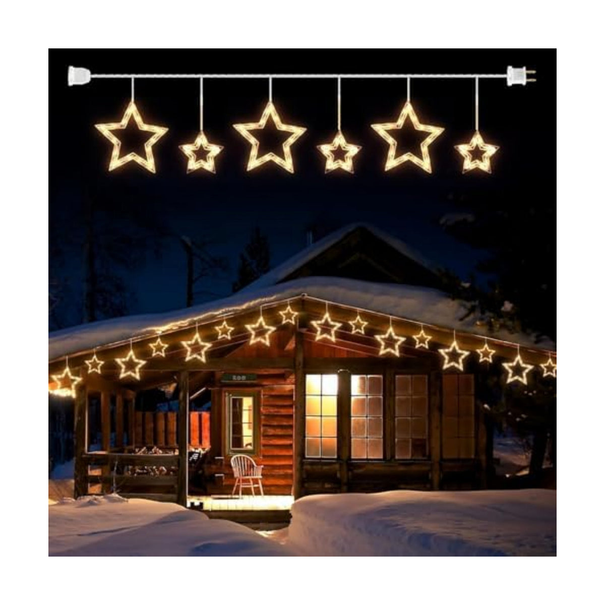 Minetom Christmas Star Icicle String Lights with 6 Drops - 9ft Star Window Lights with 100 Mini Bulbs, Plug-in Connectable Curtain Hanging Lights for Christmas Home Indoor Outdoor Party Holiday Decor
