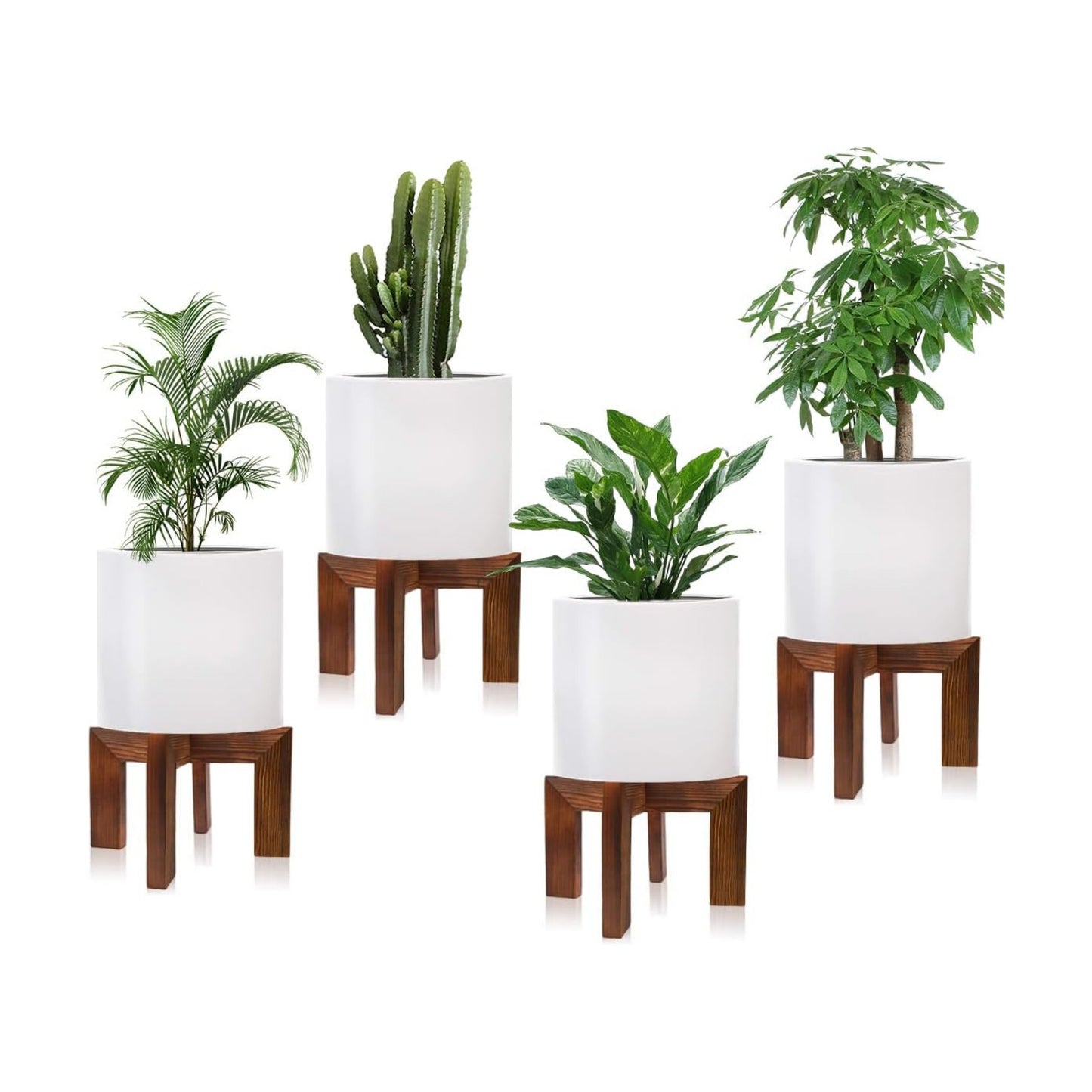 hismocal 4 Pack Wood Plant Stand Indoor Holders for Plants, Sturdy Flower Pot Stands Plants Shelf, Wooden Stool for