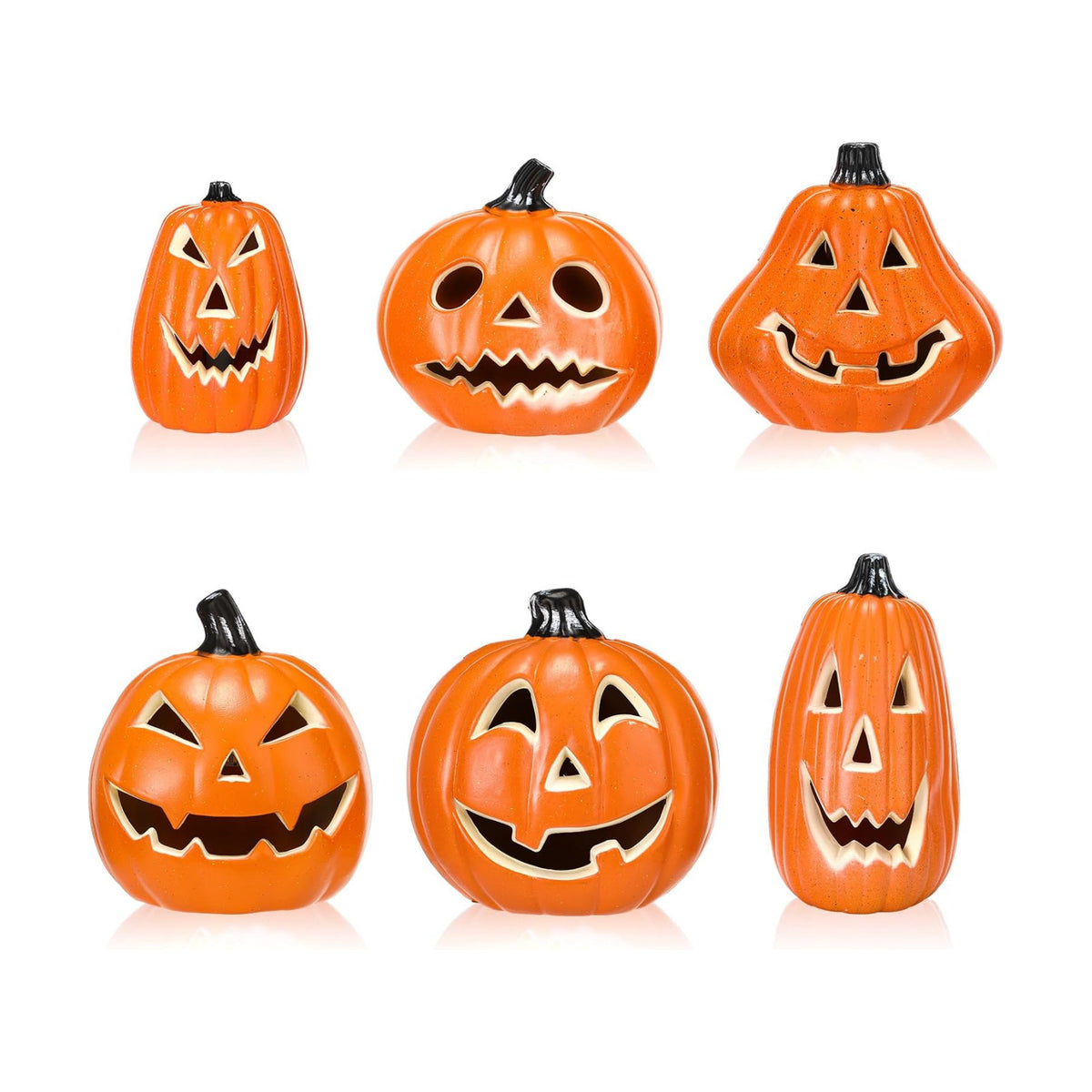 Tujoe 6 Pcs Halloween Pumpkin Lantern Set Light up LED,Orange