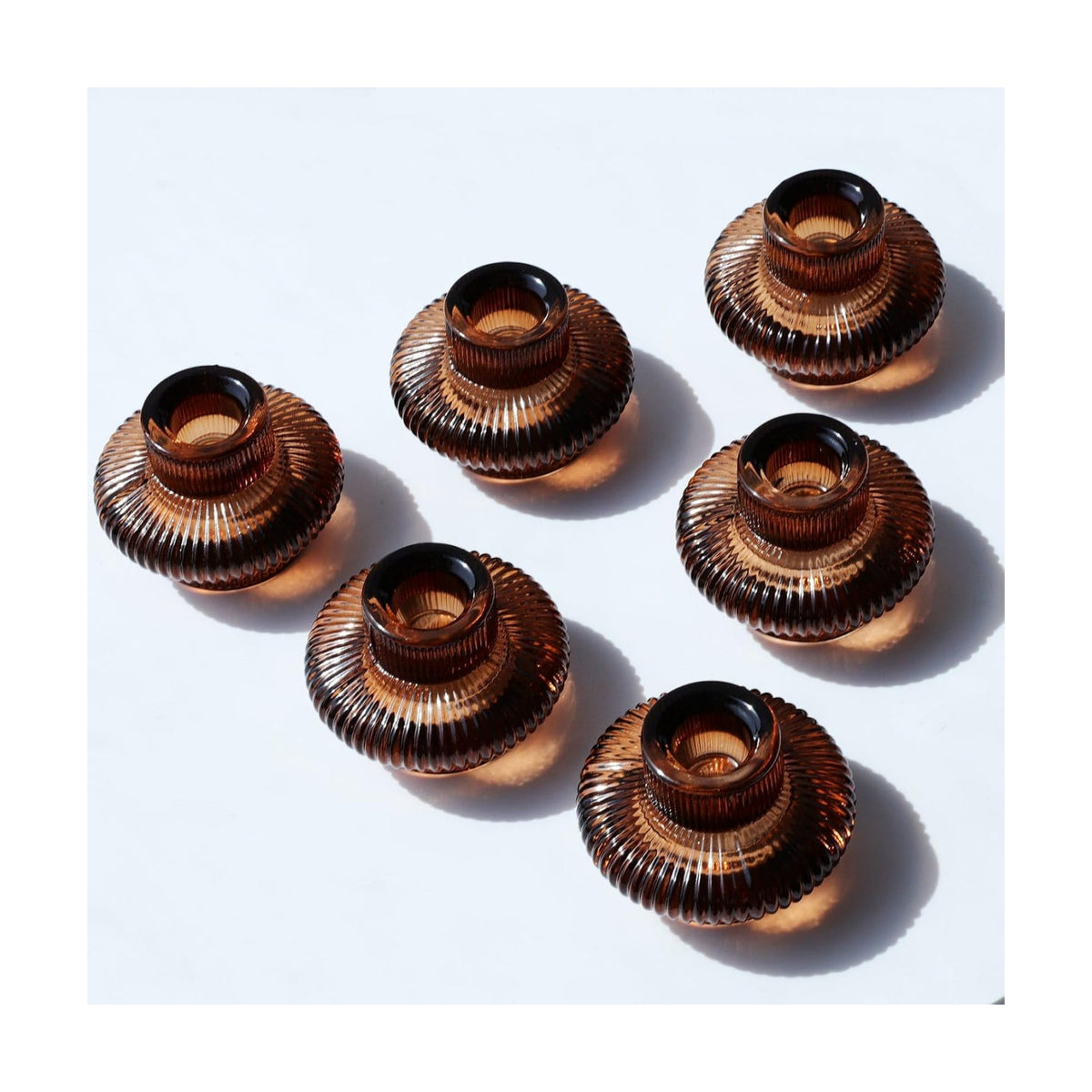 VOHO 12pcs Brownish Amber Taper Candle Holders for Fall Thanksgiving Decor