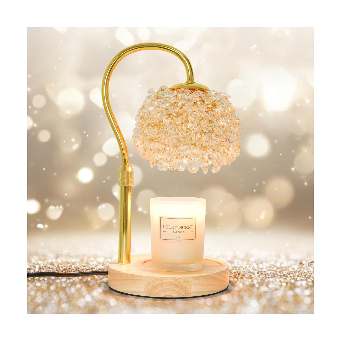 Hisummer Candle Warmer Lamp with Timer, Dimmable Candle Lamp Warmer with 312 K9 Crystals Adjustable Height Electric