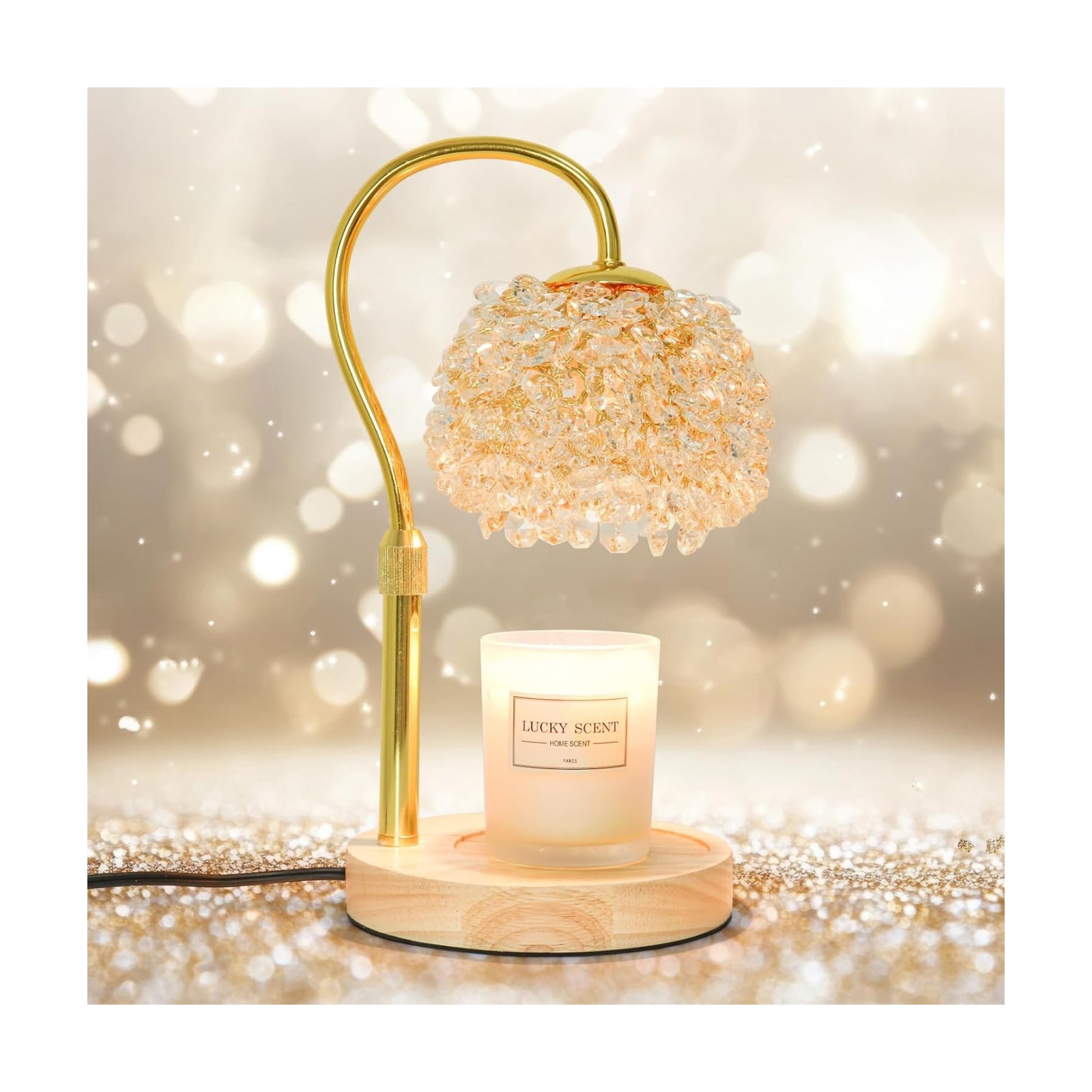 Hisummer Candle Warmer Lamp with Timer, Dimmable Candle Lamp Warmer with 312 K9 Crystals Adjustable Height Electric