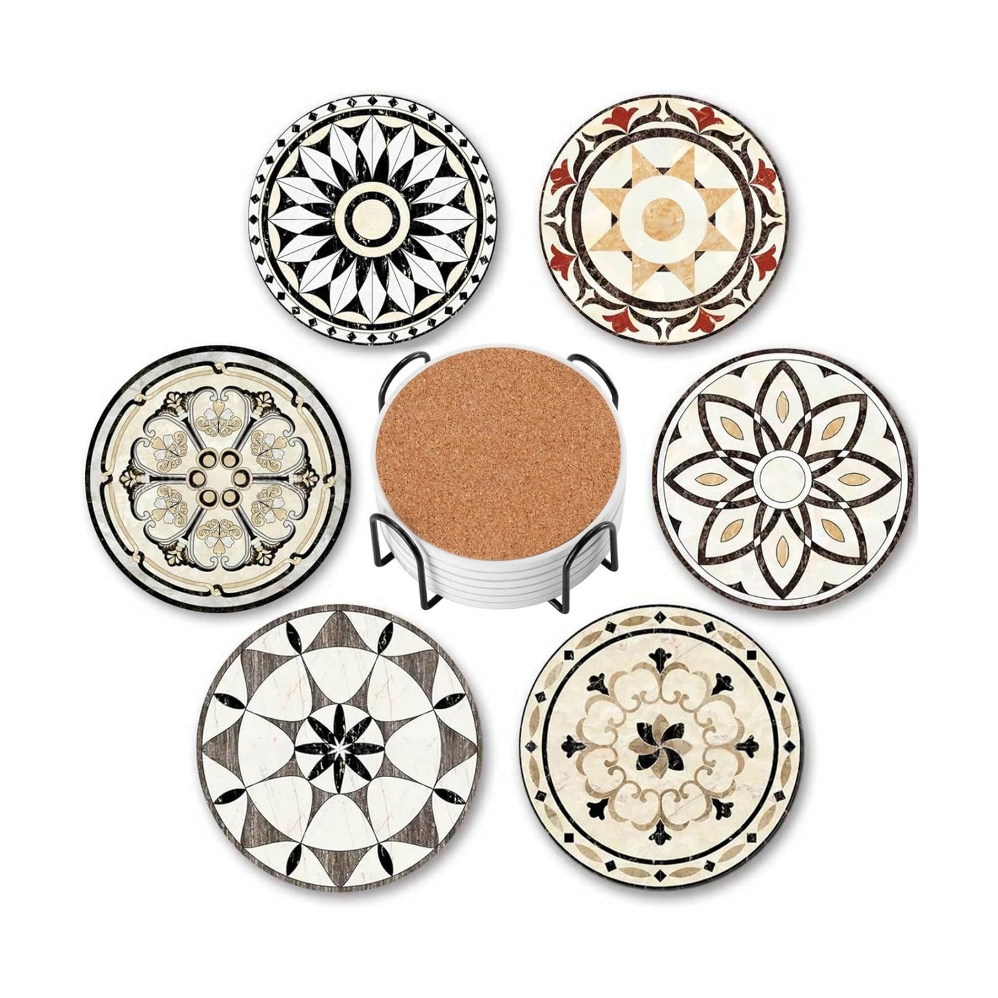 Holder / Ceramic Absorbent Coaster for Drinks / Set of 6