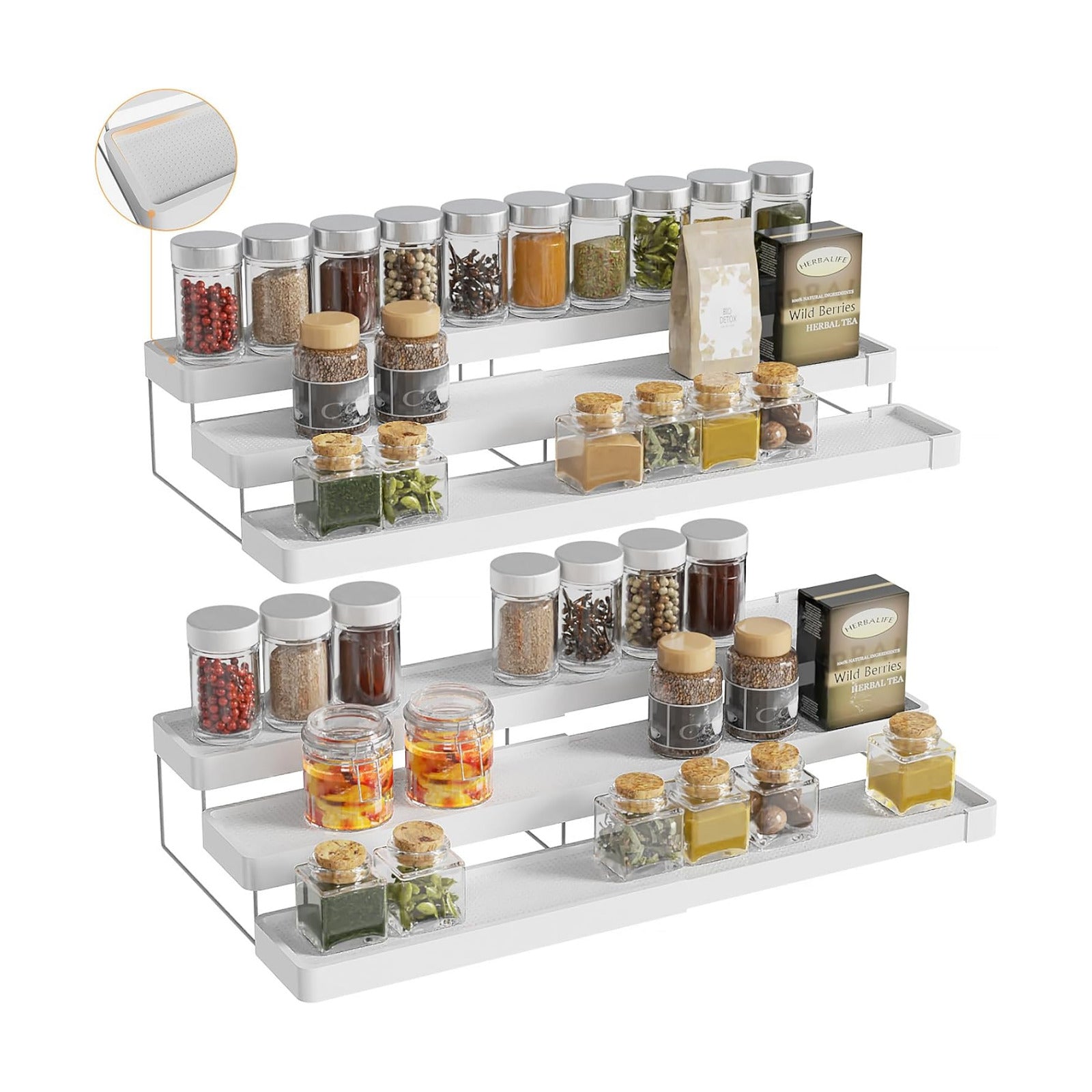2 Pack Expandable Spice Rack Organizer for Cabinet - 3 Tier Adjustable Cabinet Spice Organizer Easy Visibility - Spice