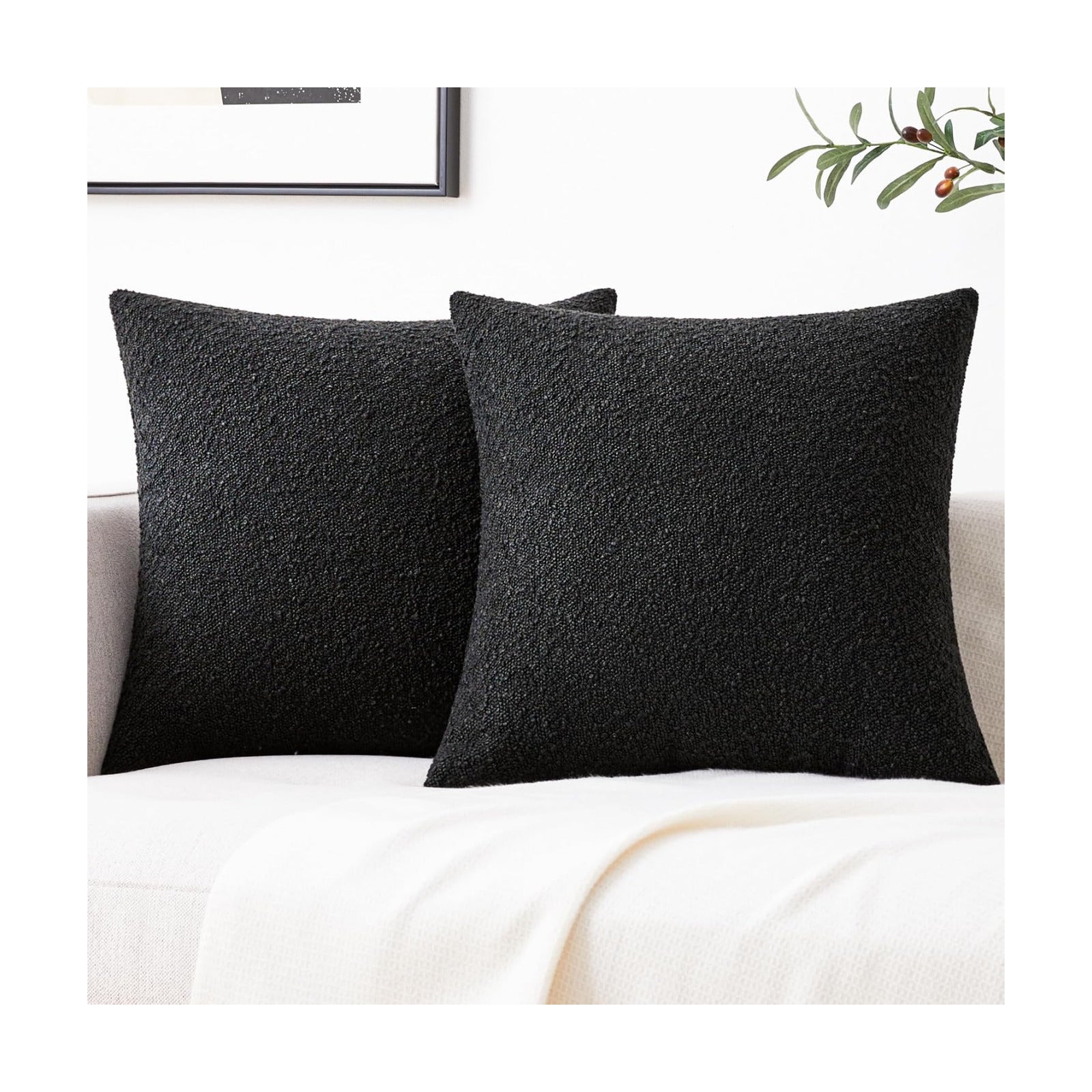 Textured Boho Pillow Covers / Black / 18 x 18 / Set of 2
