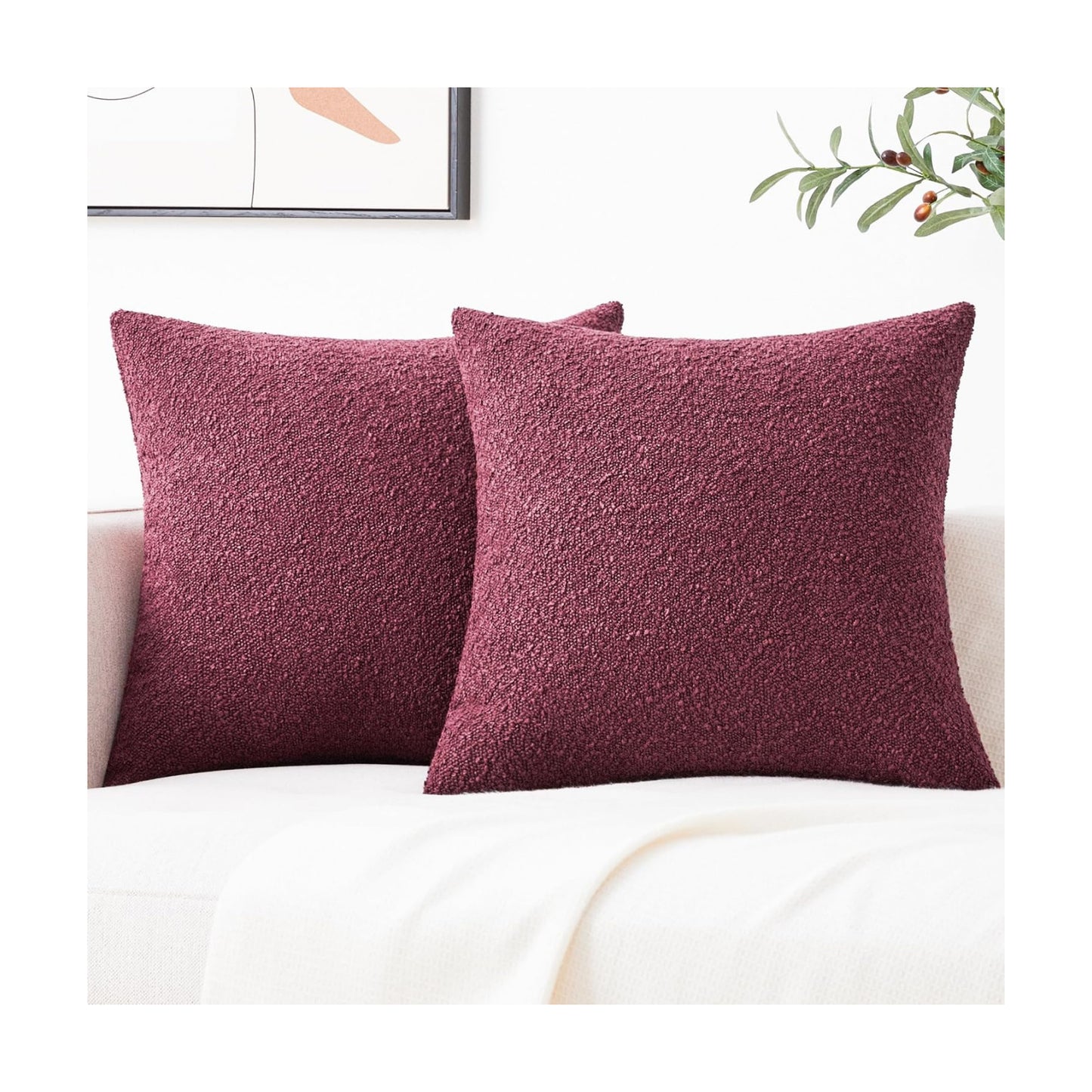 Textured Boho Pillow Covers / Burgundy / 18 x 18 / Red / Set of 2