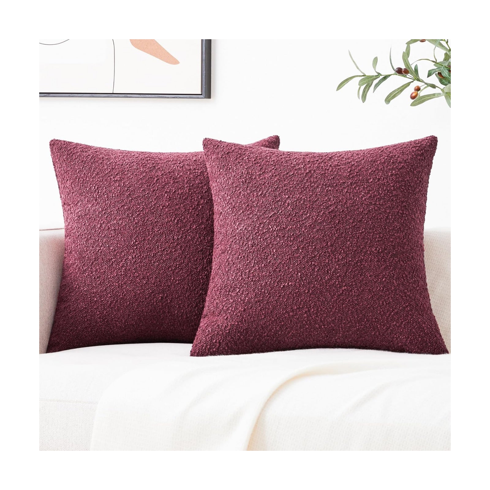 Textured Boho Pillow Covers / Burgundy / 18 x 18 / Red / Set of 2