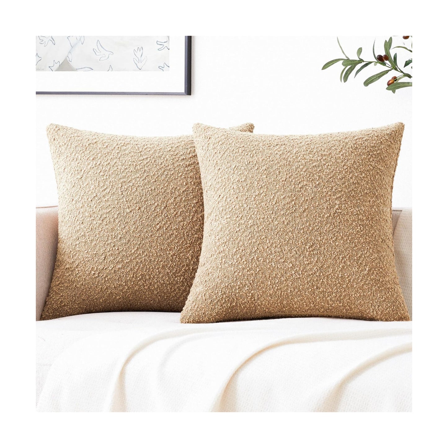 Textured Boho Pillow Covers / Camel / 18 x 18 / Set of 2