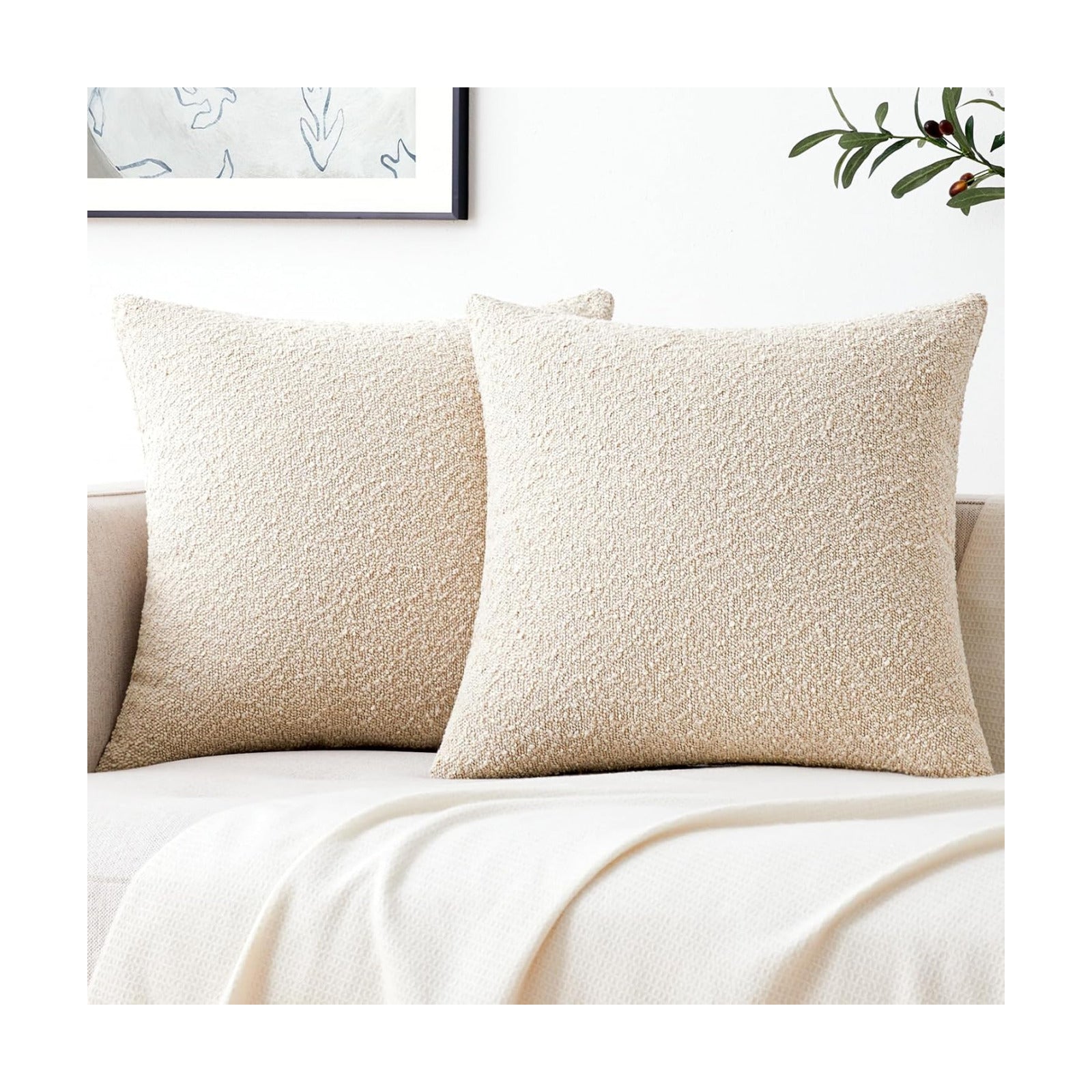 Neutral Textured Boho Pillow Covers / Beige / 18 x 18 / Set of 2