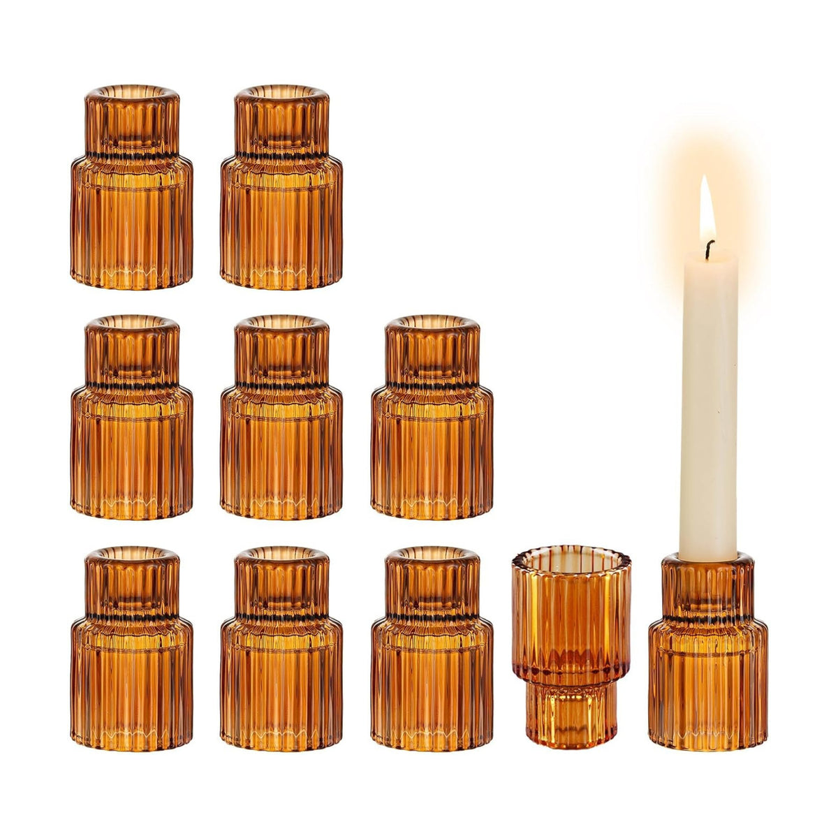 Glasseam Glass Tapered Candlestick Holders: 10 Pcs Amber Fall Table Decor