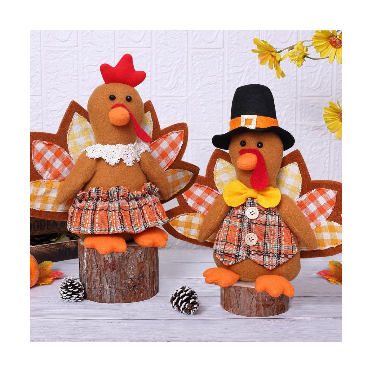 Thanksgiving Decorations Indoor 10.4inch Turkey Stuffed Animal Home Decor Fall Gifts Thanksgiving Party Turkey Plush Doll Tired Tray Table Decor