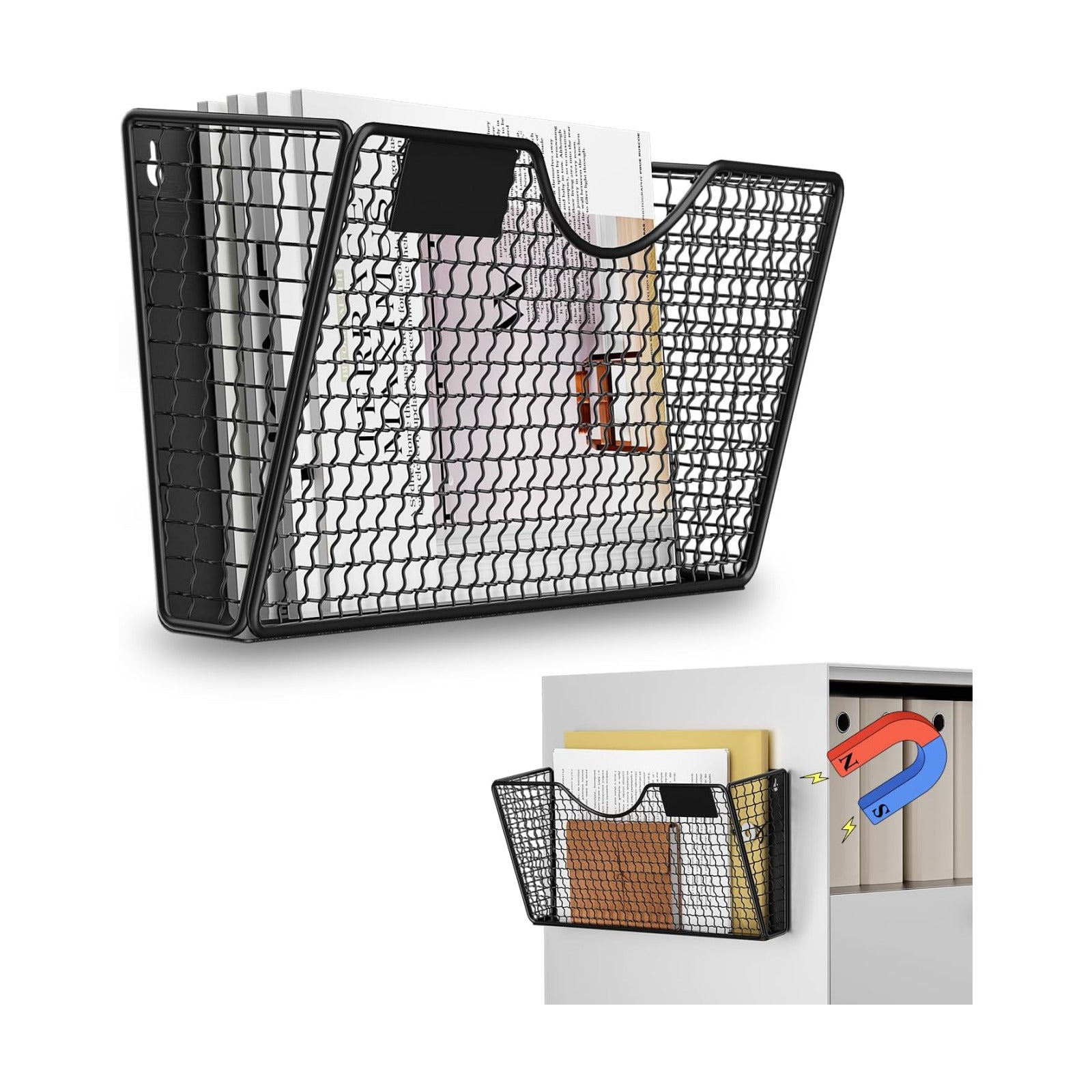 MFTEK Magnetic File Holder, 1 Pockets Magnetic File Folder Holder No Drilling Magnet Paper Mail Organizer Magazine