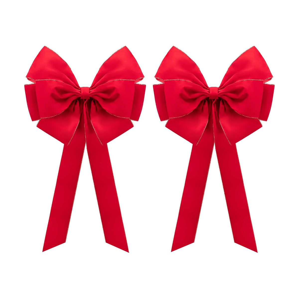 2 Pcs Large Christmas Bow, 35" x 17" Red Velvet Golden Edged Bows