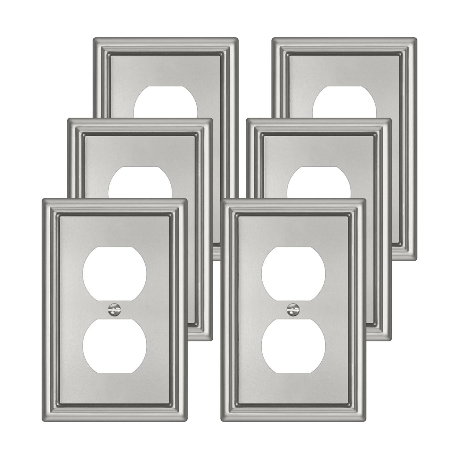 Brushed Nickel Metal Decorative Duplex Outlet Covers Wall Plates,6 Pack | Switch Plate Covers,Outlet Covers Wall