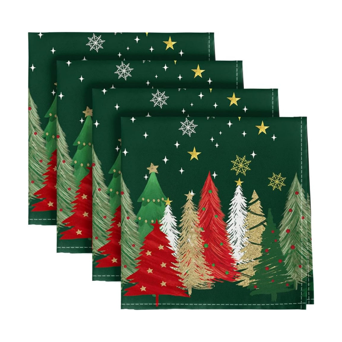 Horaldaily Christmas Cloth Napkins, Pine Tree Stars, Green, Set of 4