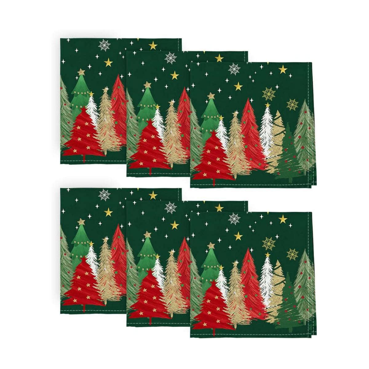 Horaldaily Christmas Cloth Napkins, Pine Tree Stars, Green, Set of 6