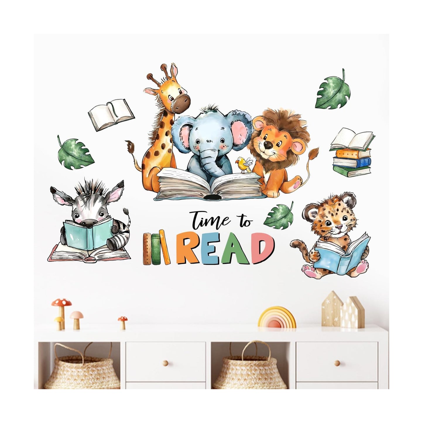 Time to Read Animal Book Wall Decals Stickers / Reading Animals