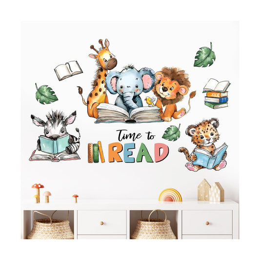 Time to Read Animal Book Wall Decals Stickers / Reading Animals