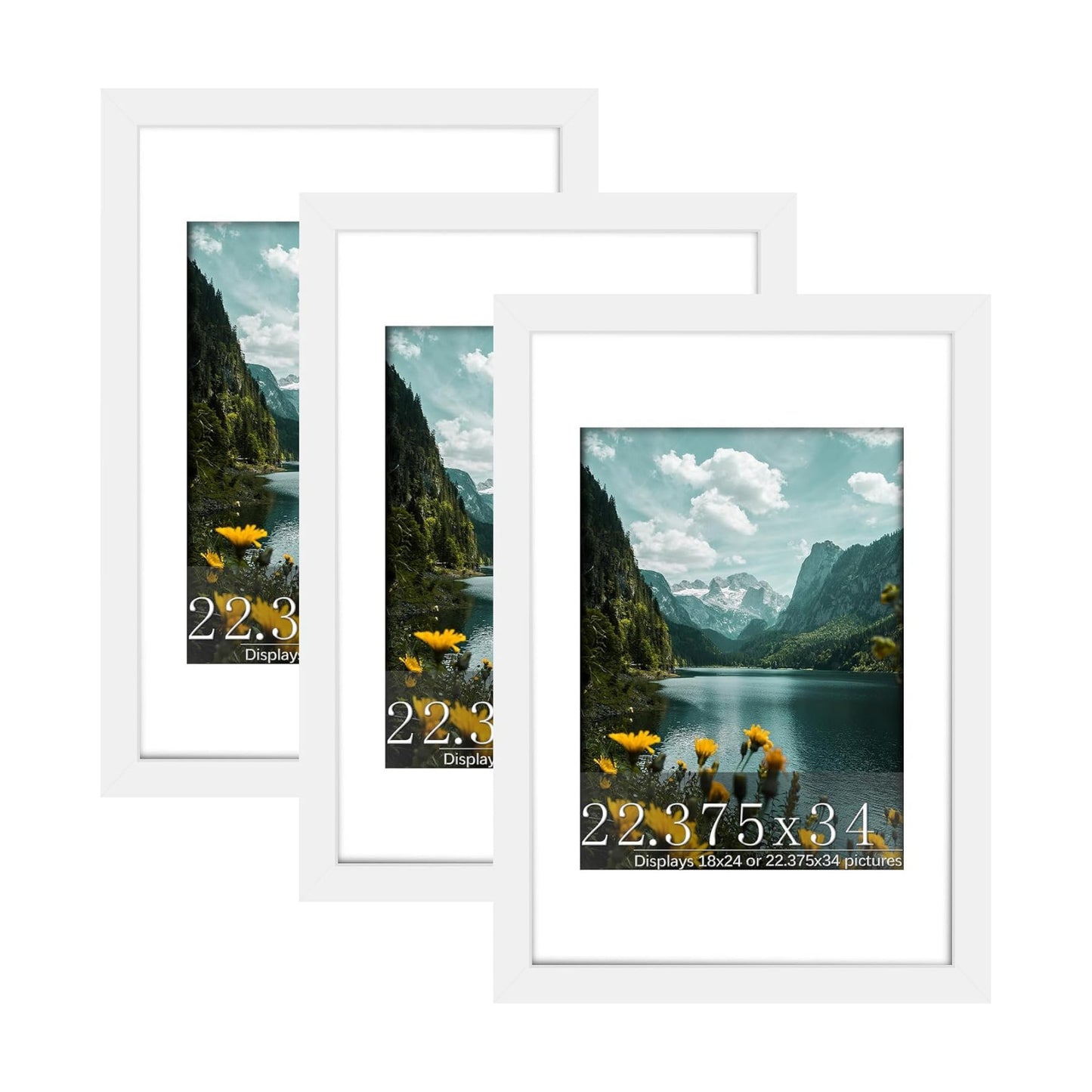 22.375x34 White Poster Frame, Picture Frame for Wall, 3 Pack | Fits 18x24 Photos With Mat or 22.375x34 Without Mat