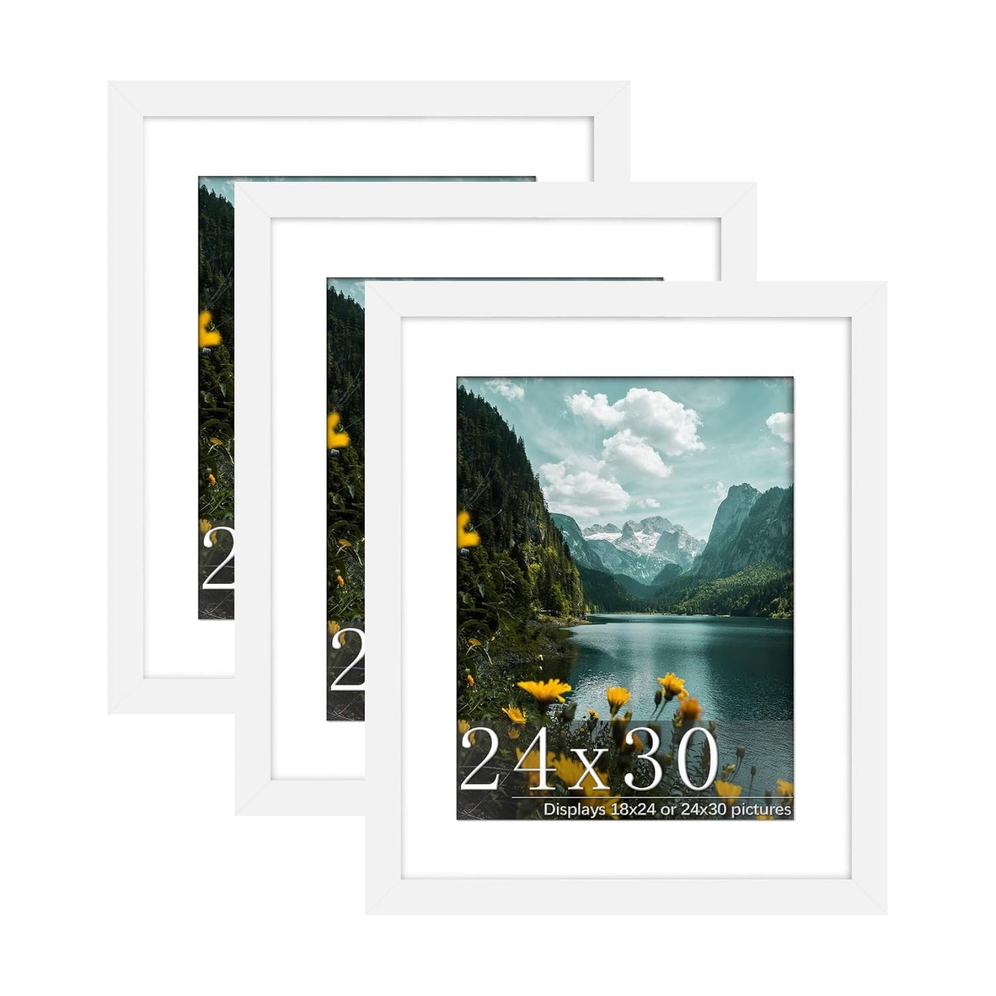 24x30 White Puzzle Frame, Picture Frame for Wall, 3 Pack | Fits 18x24 Posters With Mat or 24x30 Without Mat, Vertical