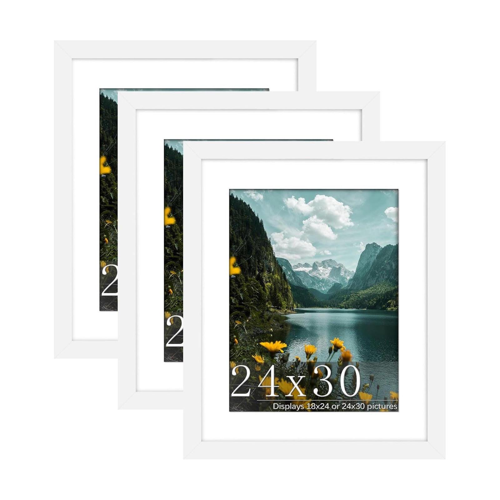24x30 White Puzzle Frame, Picture Frame for Wall, 3 Pack | Fits 18x24 Posters With Mat or 24x30 Without Mat, Vertical