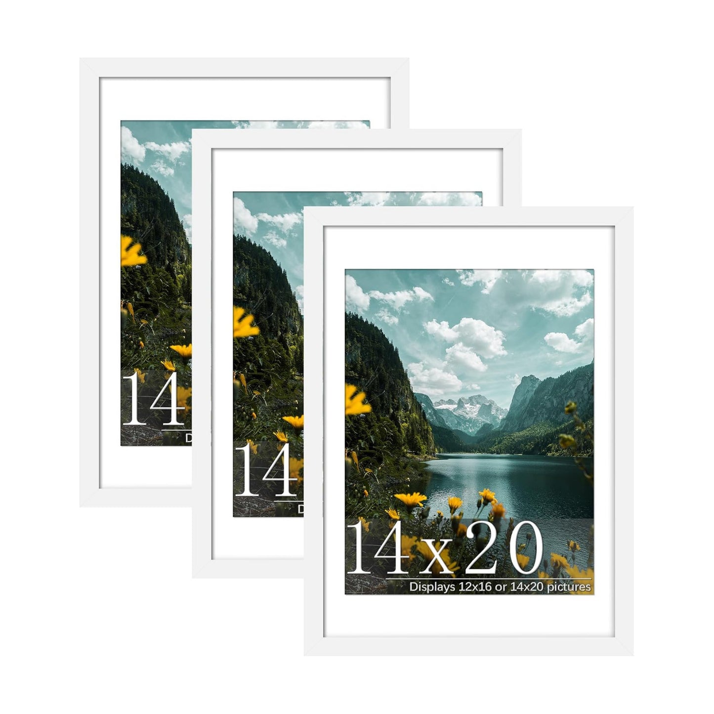 14x20 White Picture Frame, Poster Frame for Wall, 3 Pack | Fits 12x16 Photos With Mat or 14x20 Without Mat, Vertical or