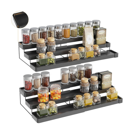2 Pack Expandable Spice Rack Organizer for Cabinet - 3 Tier Adjustable Cabinet Spice Organizer Easy Visibility - Spice