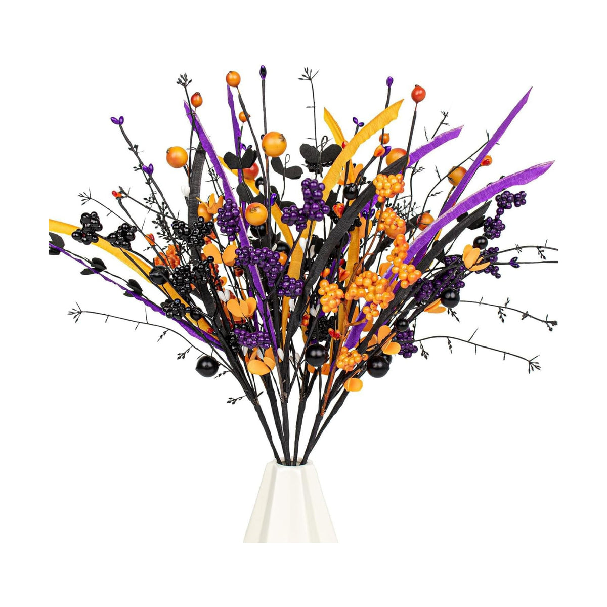 Yawwind 6 PCs Halloween Flowers Artificial 17 Inches Black Halloween Stems with Berry Branch Gothic Floral Picks for Vase Flower Arrangement Home Party Thanksgiving Harvest Decor