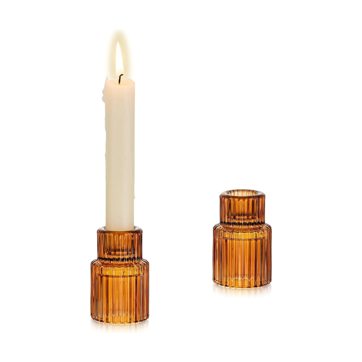 Glasseam Glass Tapered Candlestick Holders, 2 Pcs Amber Fall Table Decor