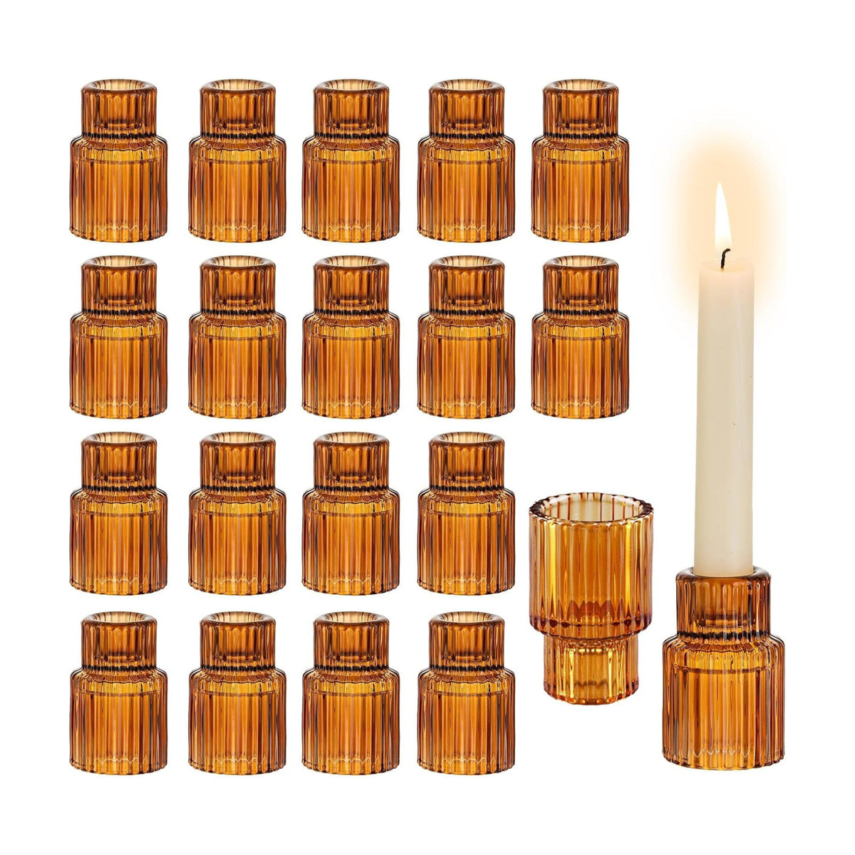 Glasseam Tapered Candlestick Holders Bulk: 20 Pcs Amber Fall Table Decor