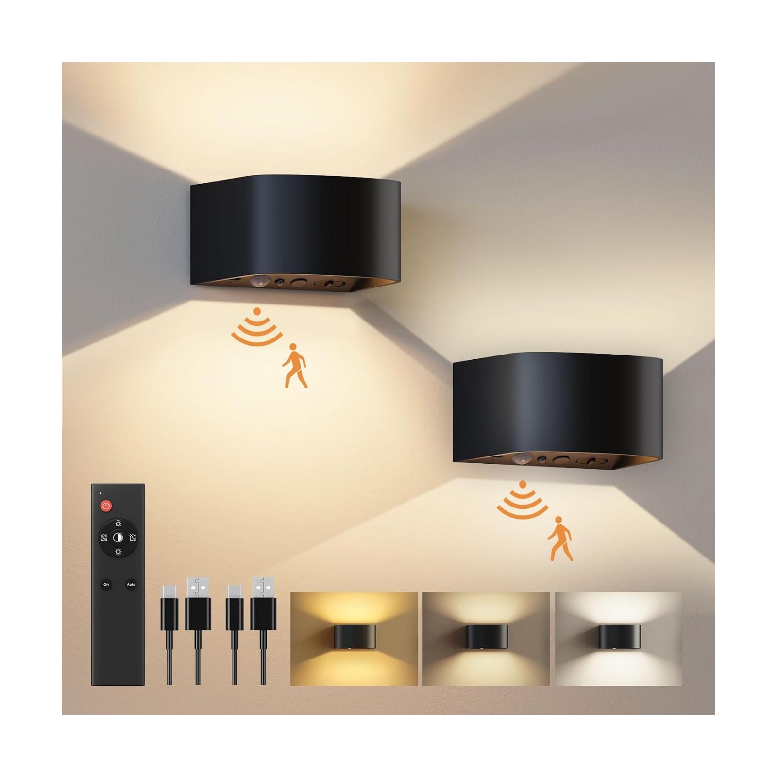 FULEN Motion Sensor Wall Light with Remote Control 3 Colors Wireless Wall Lamp LED Indoor Up and Down Wall Sconce