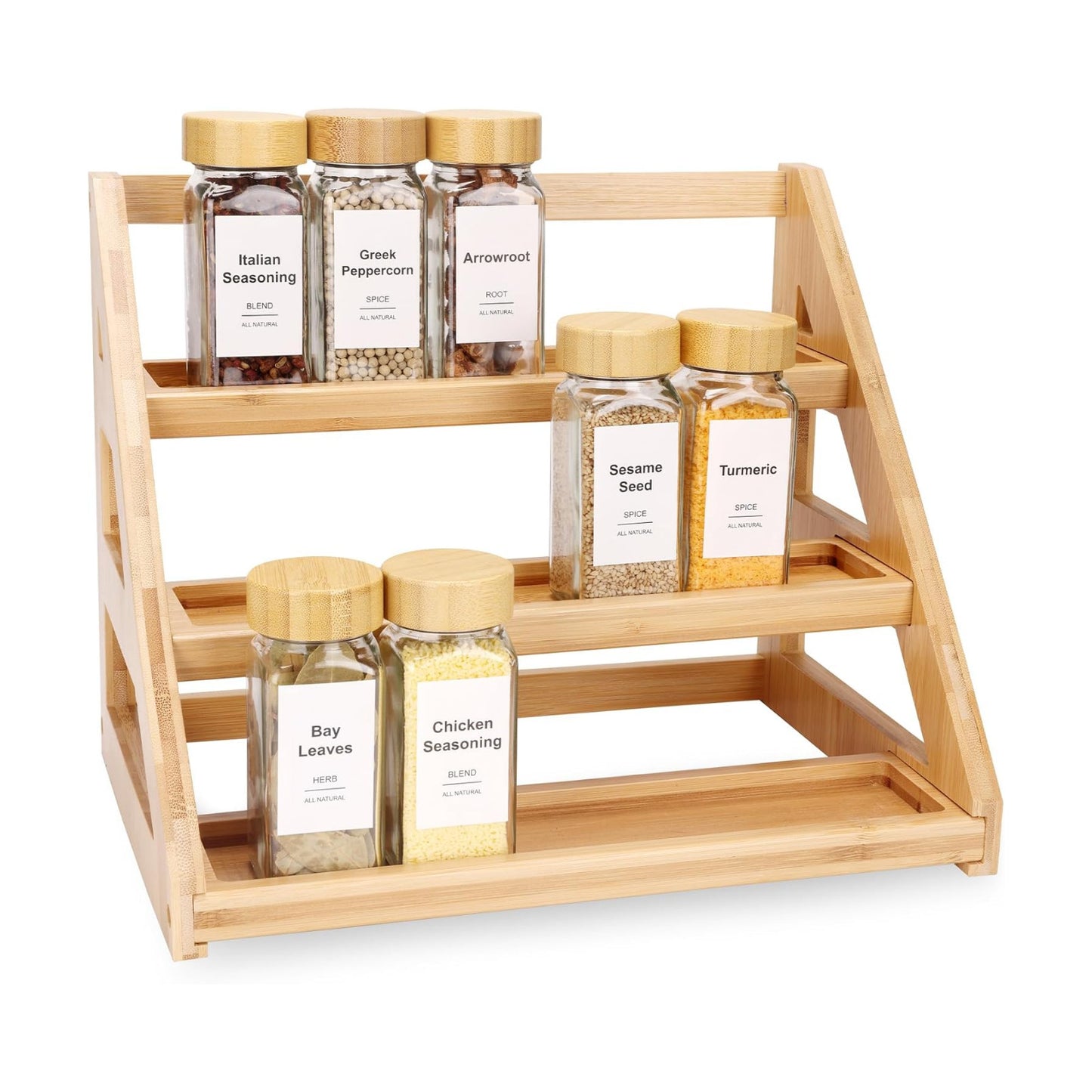 Spice Rack, Spice Organizer -3 Tier Bamboo Spice Racks, Solution for Spice Storage in Kitchens, Countertops，Storage