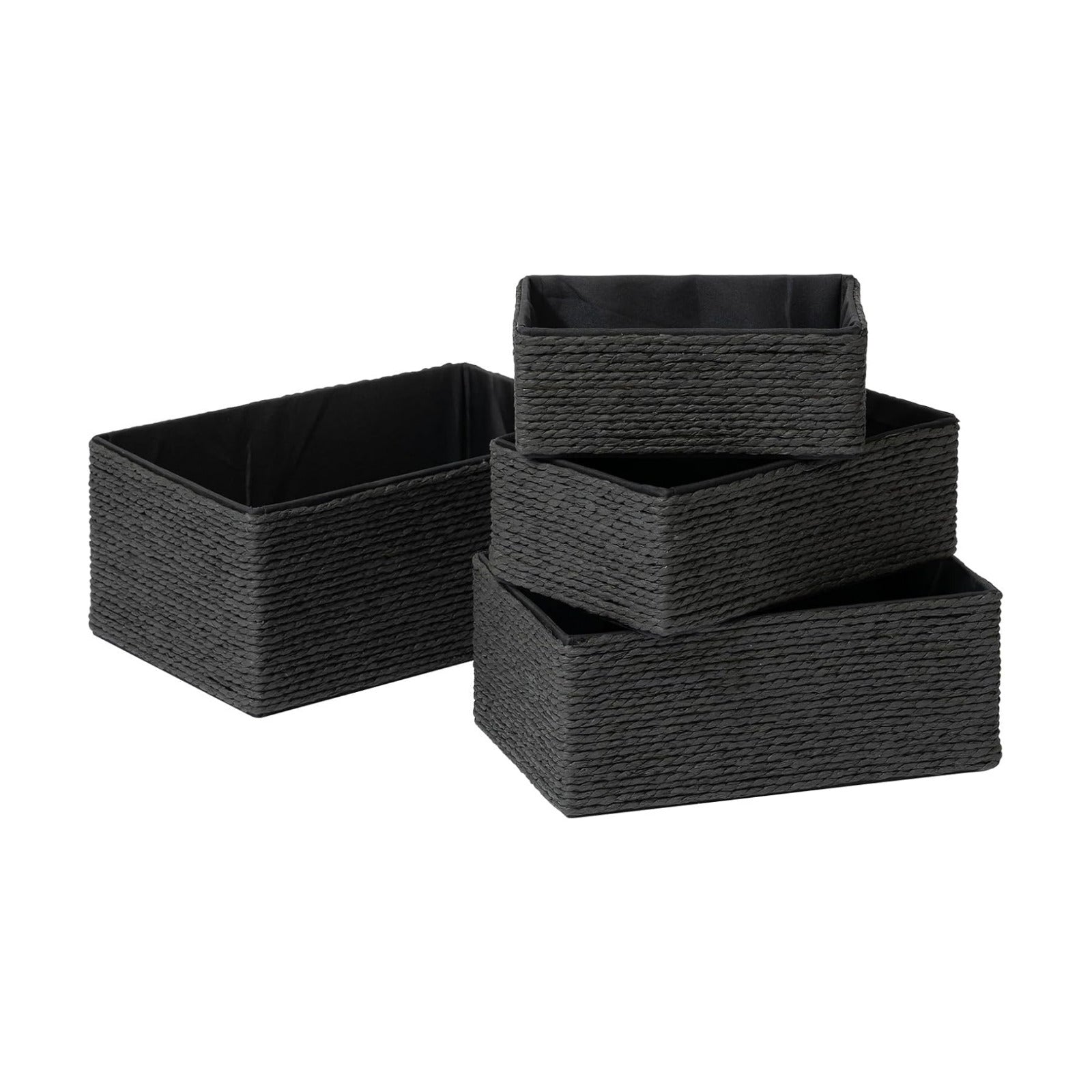 Stackable Wicker Baskets for Makeup Closet / Black