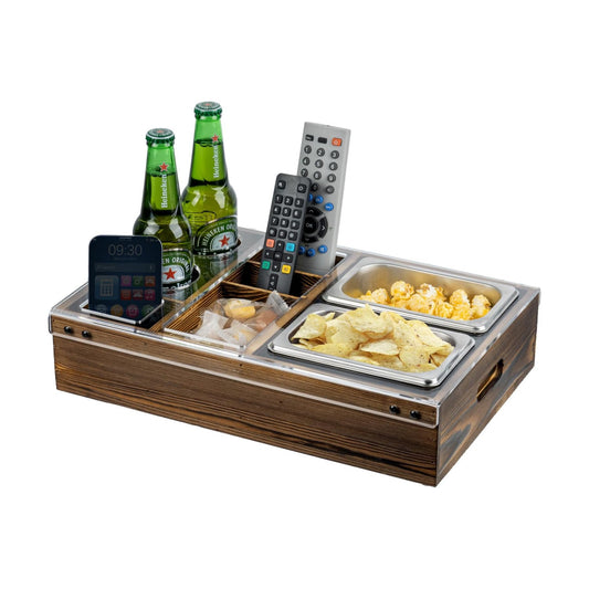 Couch Caddy Rustic Burnt Solid Wood and TV Snack Tray / Clear Acrylic