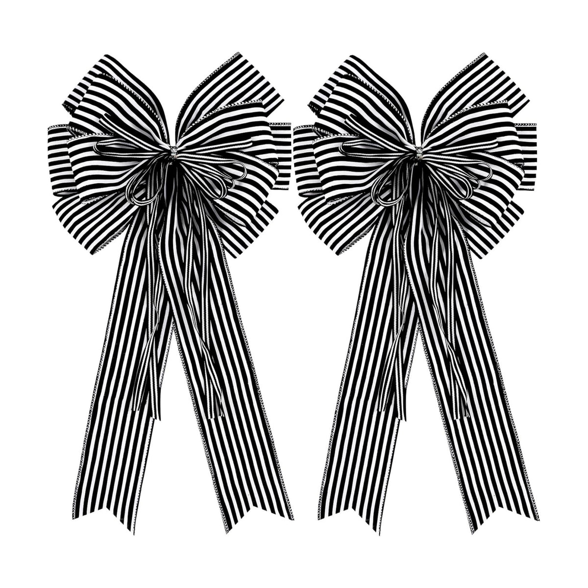 Hongsome 2 Pack Black White Stripe Halloween Fall Bows for Wreaths,12”x20”Black and White Christmas Decorations Bow for Tree Topper Gothic Spooky Holiday Birthday Party Wall Home Front Door